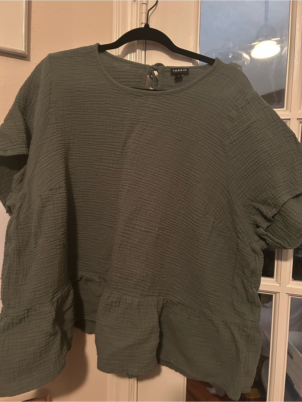 torrid olive textured peplum short sleeve top